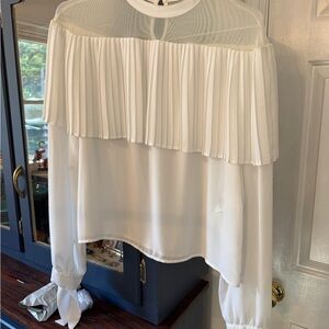 Joseph Ribkoff White Pleated Blouse